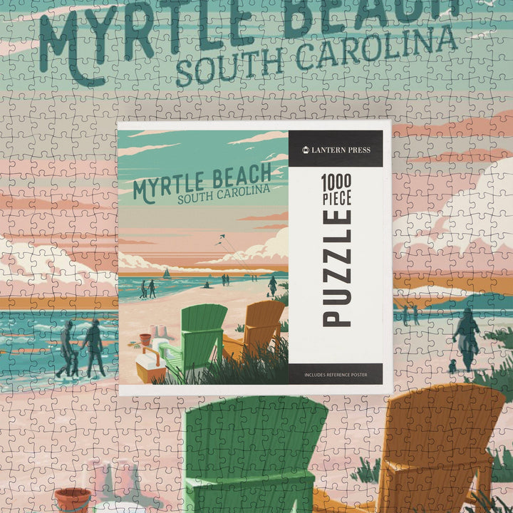 Myrtle Beach, South Carolina, Painterly, Bottle This Moment, Beach Chairs, Jigsaw Puzzle Puzzle Lantern Press 