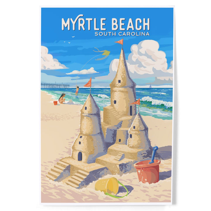 Myrtle Beach, South Carolina, Painterly, Soak Up Summer, Sandcastle, Art & Giclee Prints Art Lantern Press 