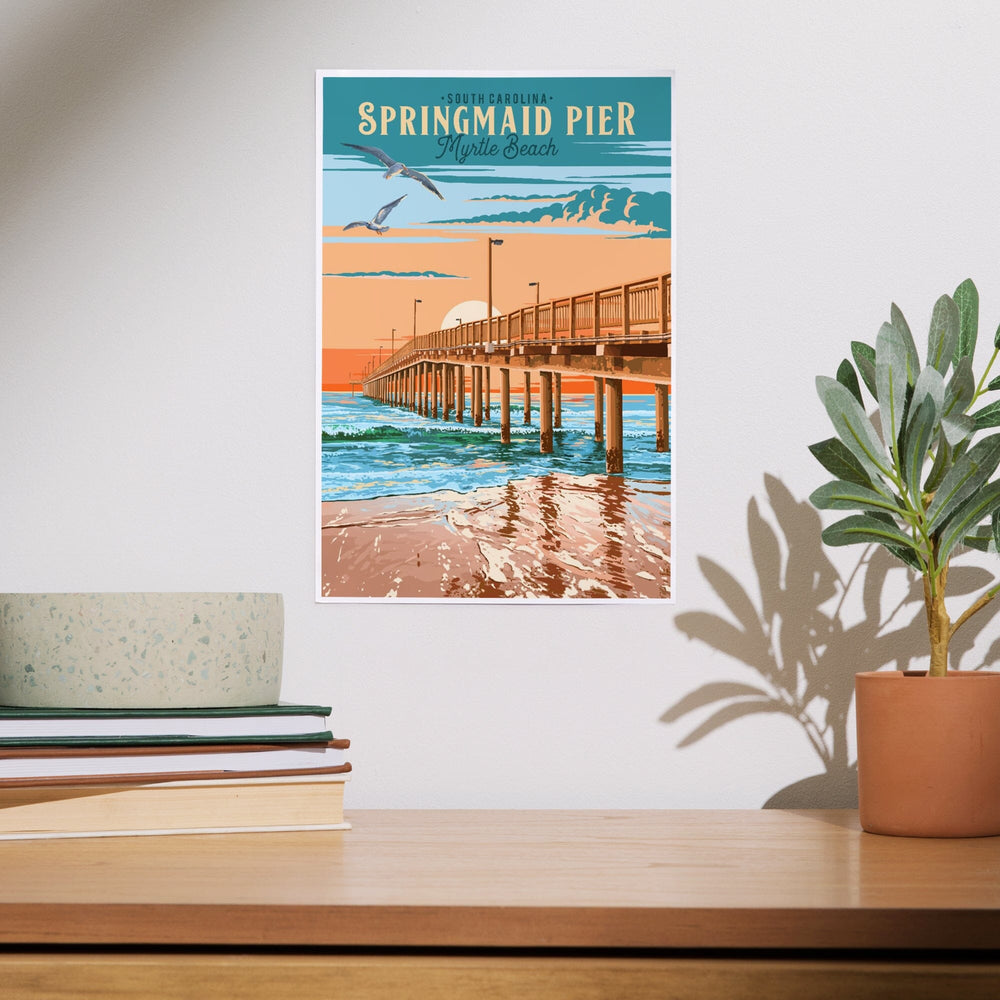 Myrtle Beach, South Carolina, Painterly, Springmaid Pier, Art & Giclee Prints Art Lantern Press 