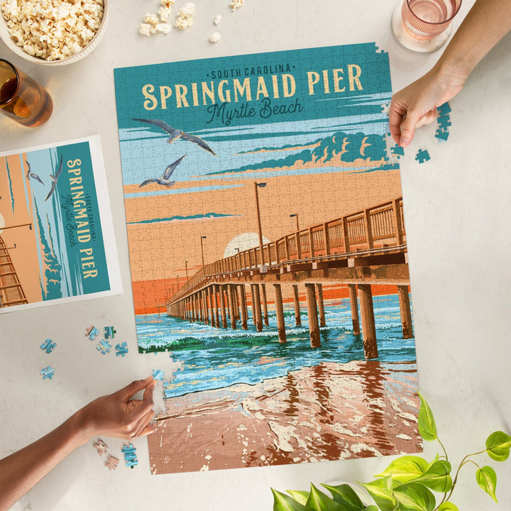 Myrtle Beach, South Carolina, Painterly, Springmaid Pier, Jigsaw Puzzle Puzzle Lantern Press 
