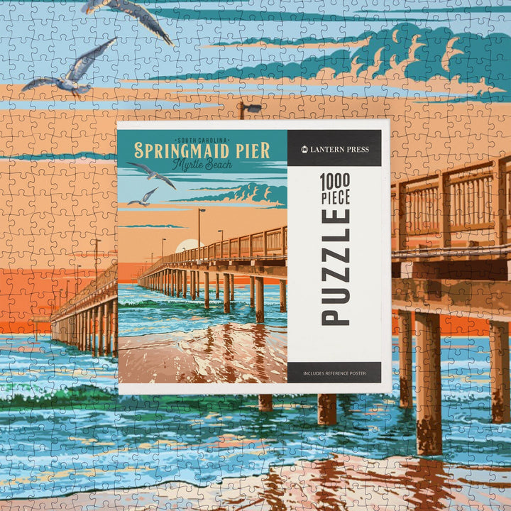 Myrtle Beach, South Carolina, Painterly, Springmaid Pier, Jigsaw Puzzle Puzzle Lantern Press 