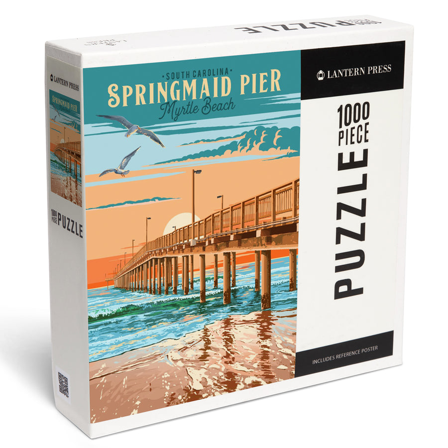 Myrtle Beach, South Carolina, Painterly, Springmaid Pier, Jigsaw Puzzle Puzzle Lantern Press 