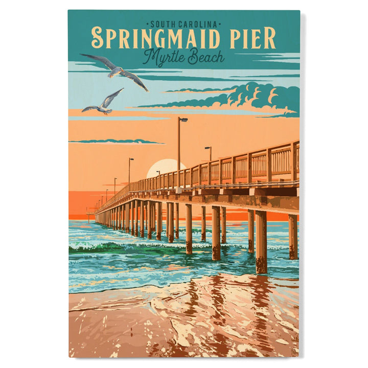 Myrtle Beach, South Carolina, Painterly, Springmaid Pier, Wood Signs and Postcards Wood Lantern Press 