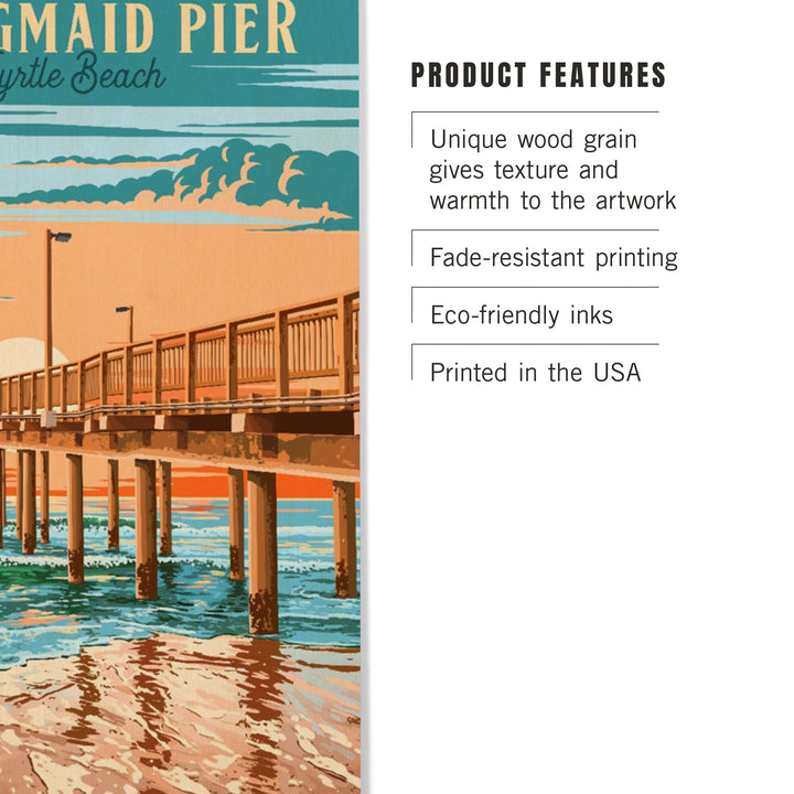 Myrtle Beach, South Carolina, Painterly, Springmaid Pier, Wood Signs and Postcards Wood Lantern Press 