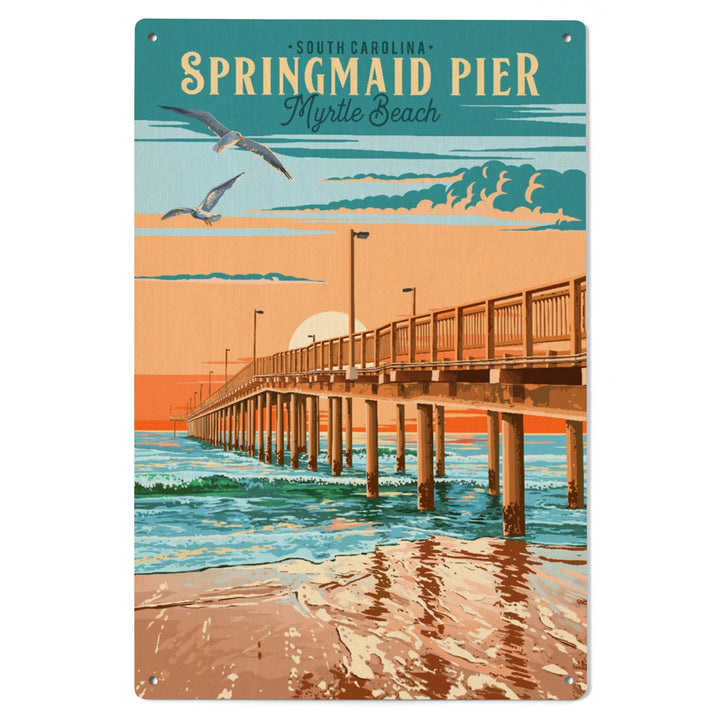 Myrtle Beach, South Carolina, Painterly, Springmaid Pier, Wood Signs and Postcards Wood Lantern Press 