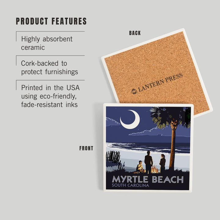 Myrtle Beach, South Carolina, Palmetto Moon and Bonfire, Coasters Coasters Lantern Press 