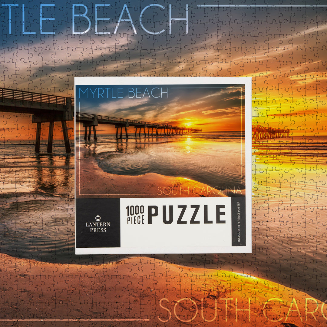 Myrtle Beach, South Carolina, Pier and Sunset, Jigsaw Puzzle Puzzle Lantern Press 