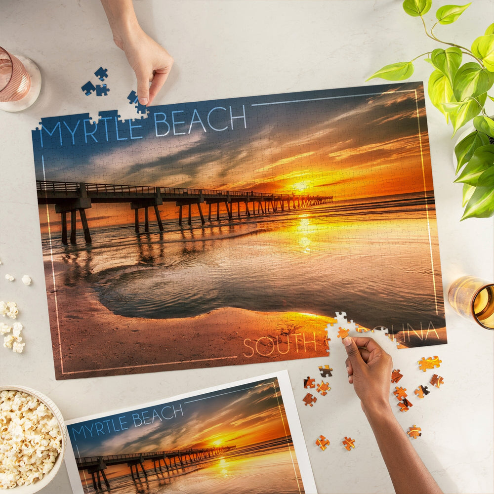 Myrtle Beach, South Carolina, Pier and Sunset, Jigsaw Puzzle Puzzle Lantern Press 