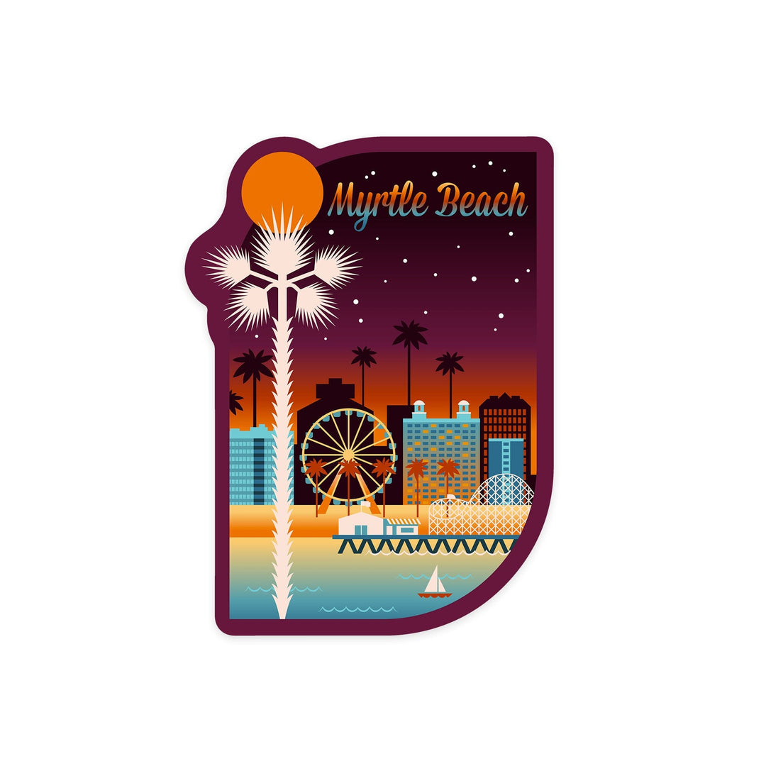 Myrtle Beach, South Carolina, Retro Skyline Chromatic Series, Contour, Vinyl Sticker Sticker Lantern Press 
