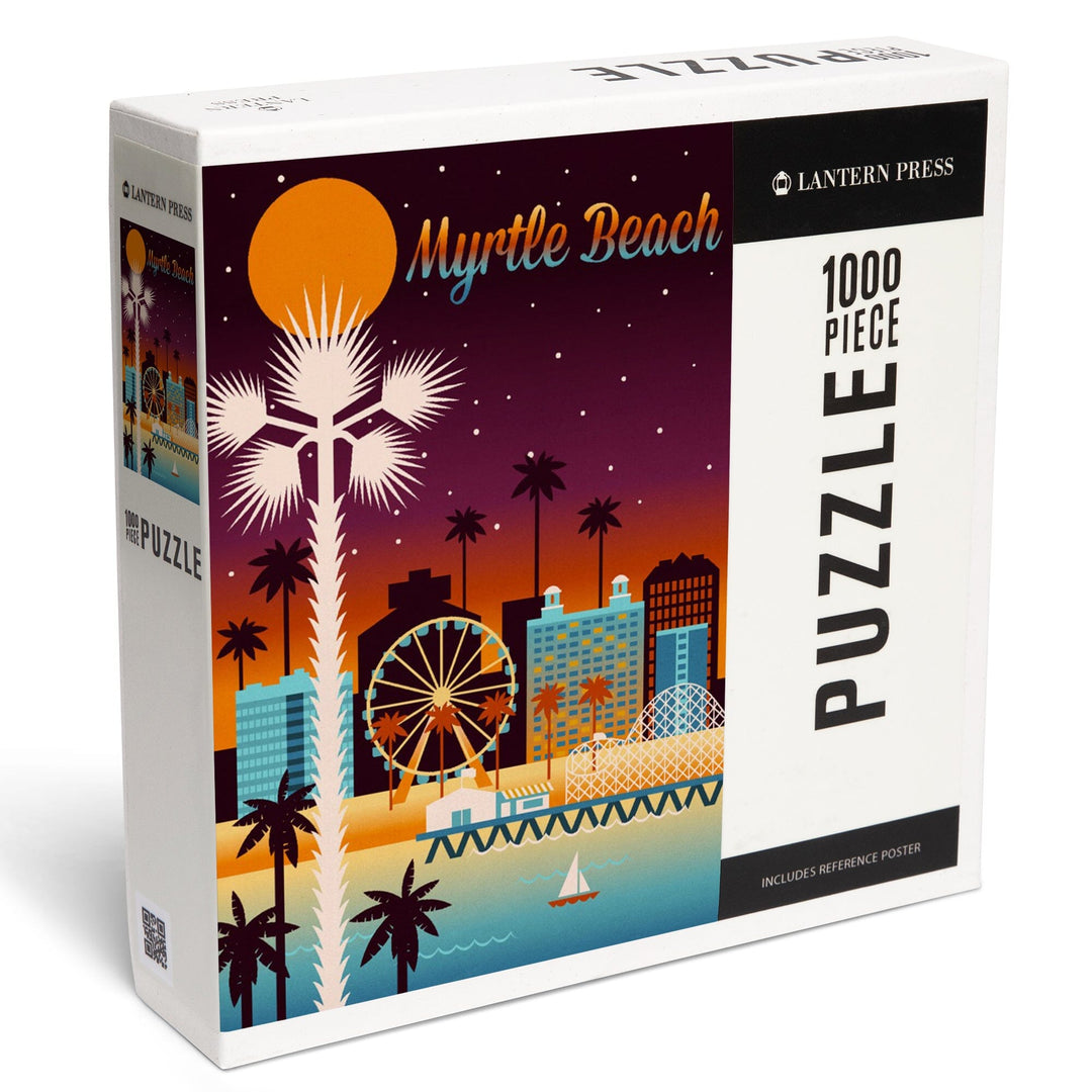 Myrtle Beach, South Carolina, Retro Skyline Chromatic Series, Jigsaw Puzzle Puzzle Lantern Press 