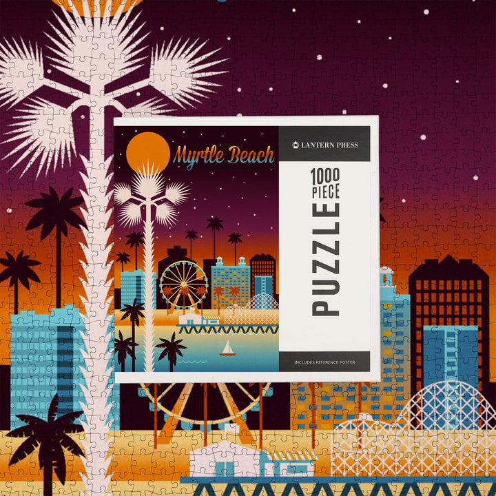 Myrtle Beach, South Carolina, Retro Skyline Chromatic Series, Jigsaw Puzzle Puzzle Lantern Press 