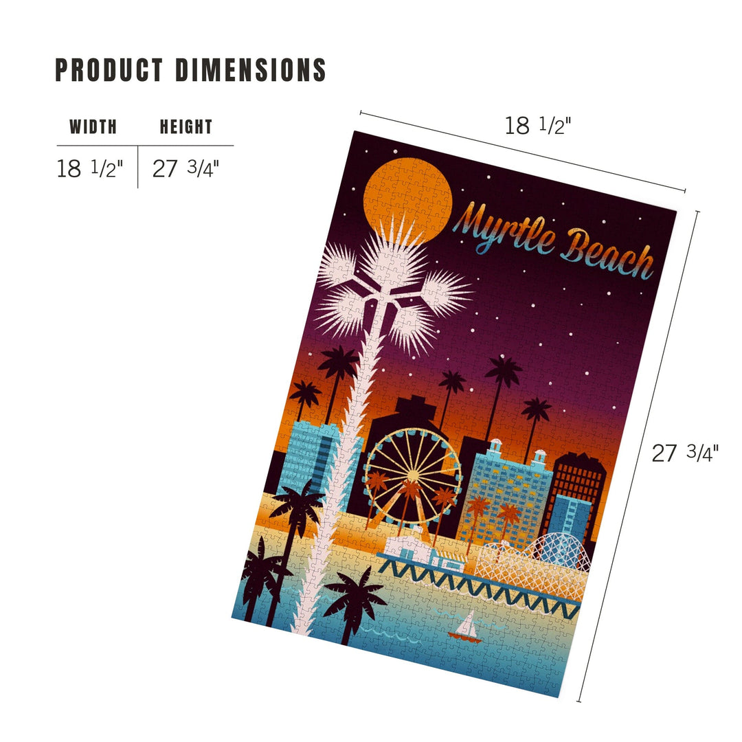 Myrtle Beach, South Carolina, Retro Skyline Chromatic Series, Jigsaw Puzzle Puzzle Lantern Press 