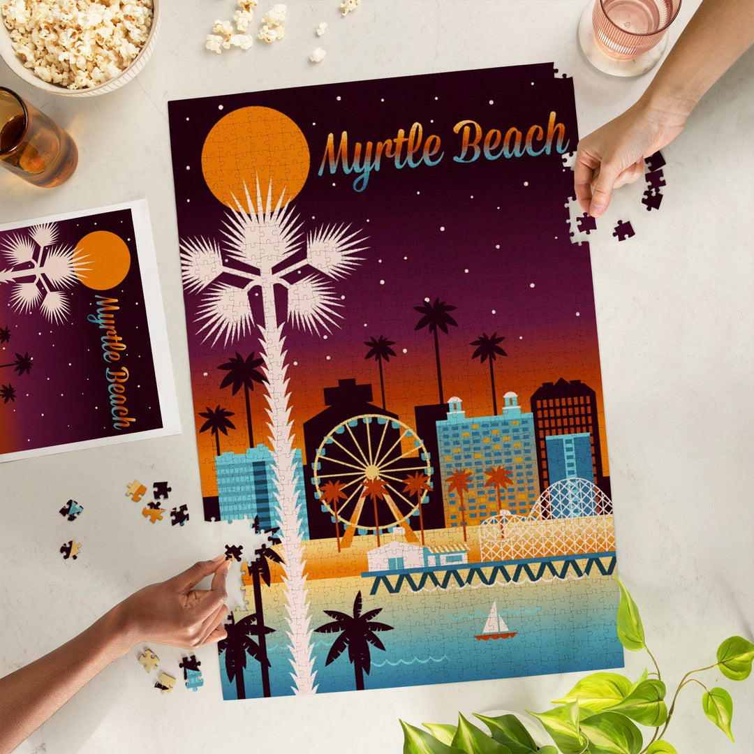 Myrtle Beach, South Carolina, Retro Skyline Chromatic Series, Jigsaw Puzzle Puzzle Lantern Press 