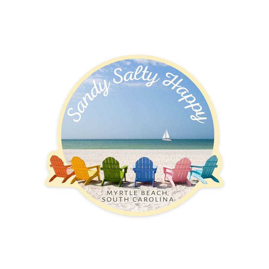 Myrtle Beach, South Carolina, Sandy Salty Happy, Contour, Lantern Press Photography, Vinyl Sticker Sticker Lantern Press 