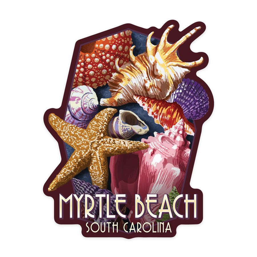 Myrtle Beach, South Carolina, Shells Montage, Contour, Lantern Press Artwork, Vinyl Sticker Sticker Lantern Press 