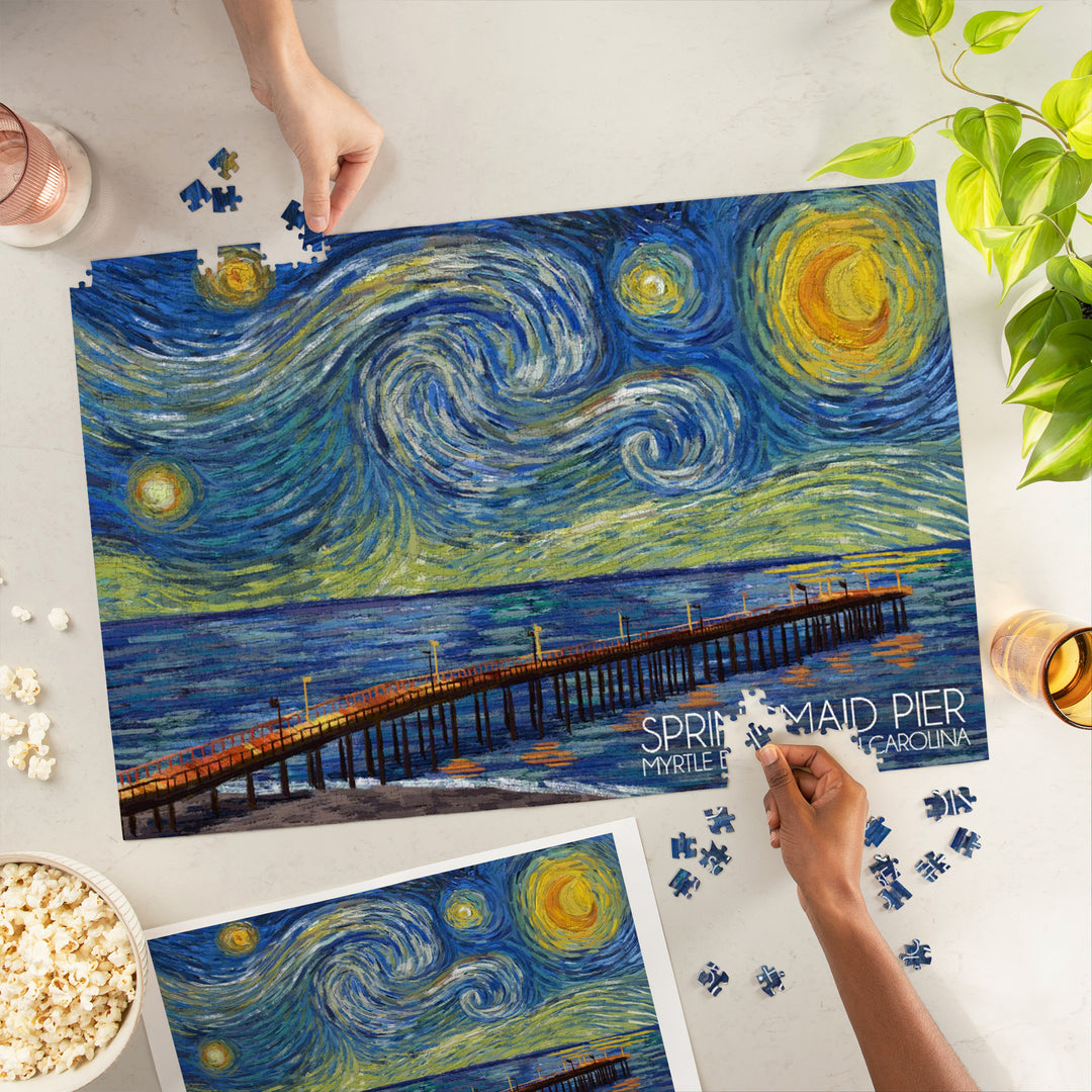 Myrtle Beach, South Carolina, Springmaid Pier, Starry Night, Jigsaw Puzzle Puzzle Lantern Press 