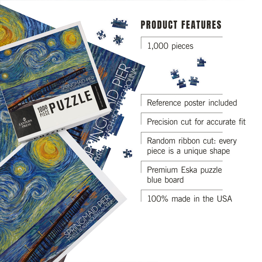 Myrtle Beach, South Carolina, Springmaid Pier, Starry Night, Jigsaw Puzzle Puzzle Lantern Press 