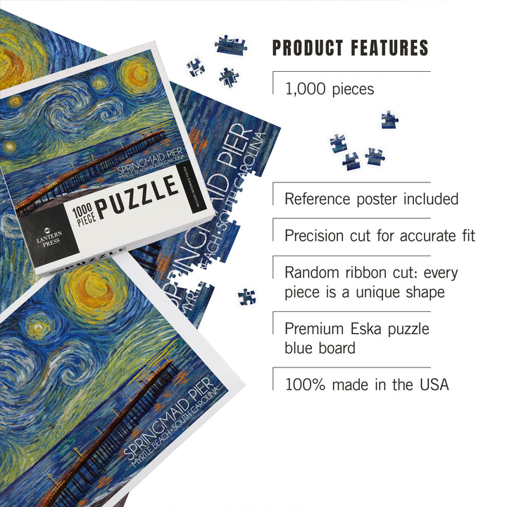 Myrtle Beach, South Carolina, Springmaid Pier, Starry Night, Jigsaw Puzzle Puzzle Lantern Press 