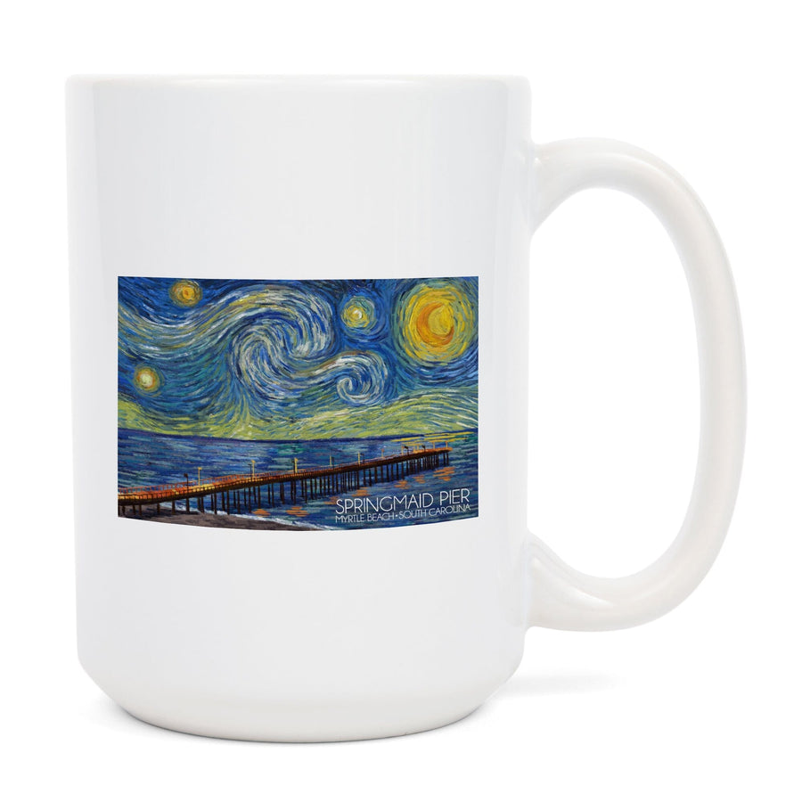 Myrtle Beach, South Carolina, Springmaid Pier, Starry Night, Lantern Press Artwork, Ceramic Mug Mugs Lantern Press 