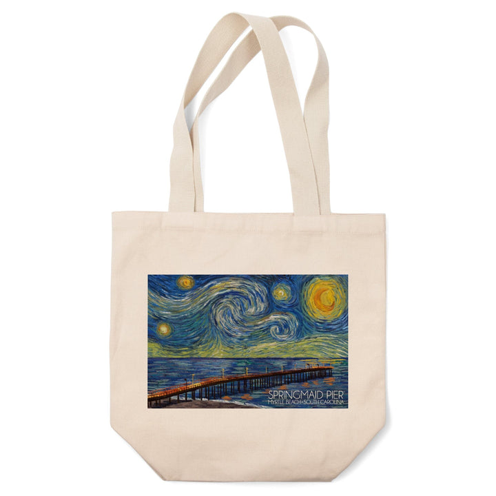 Myrtle Beach, South Carolina, Springmaid Pier, Starry Night, Lantern Press Artwork, Tote Bag Totes Lantern Press 