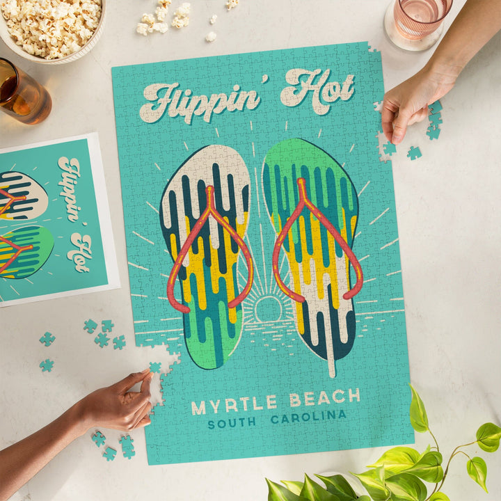 Myrtle Beach, South Carolina, Sweet Relief Collection, Flip Flops, Flippin Hot, Jigsaw Puzzle Puzzle Lantern Press 