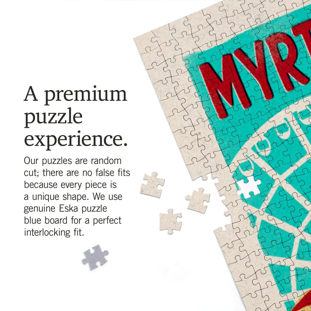 Myrtle Beach, South Carolina, Woodblock, Jigsaw Puzzle Puzzle Lantern Press 