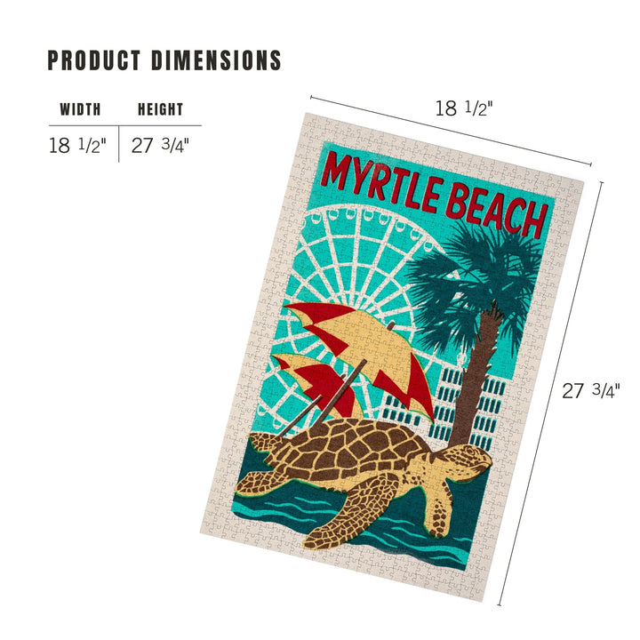 Myrtle Beach, South Carolina, Woodblock, Jigsaw Puzzle Puzzle Lantern Press 