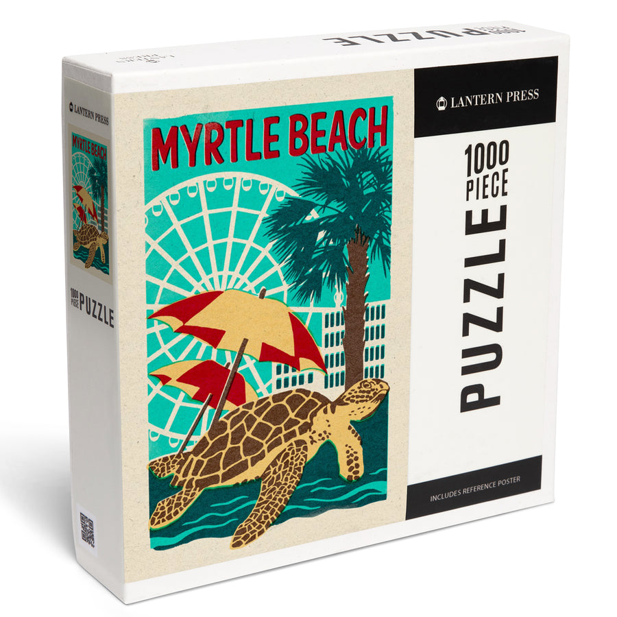 Myrtle Beach, South Carolina, Woodblock, Jigsaw Puzzle Puzzle Lantern Press 