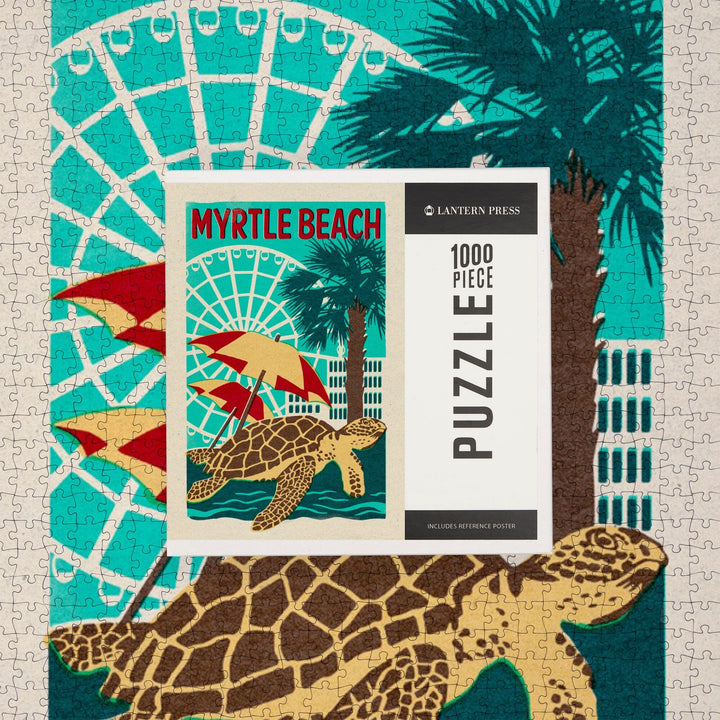 Myrtle Beach, South Carolina, Woodblock, Jigsaw Puzzle Puzzle Lantern Press 