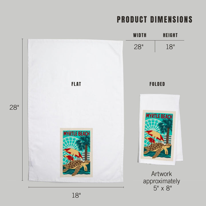 Myrtle Beach, South Carolina, Woodblock, Organic Cotton Kitchen Tea Towels Kitchen Lantern Press 