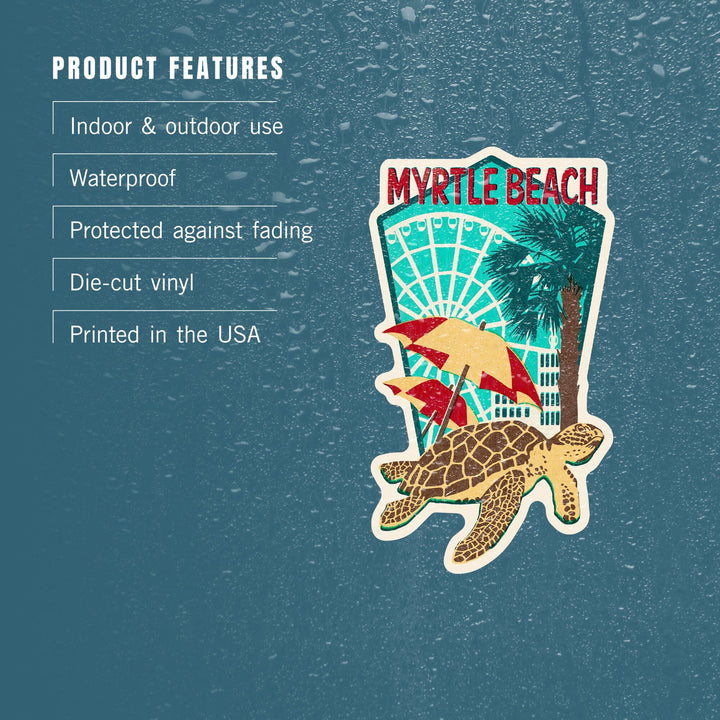 Myrtle Beach, South Carolina, Woodblock Turtle, Contour, Vinyl Sticker Sticker Lantern Press 