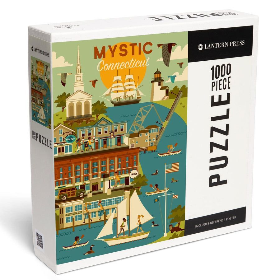 Mystic, Connecticut, Geometric, Jigsaw Puzzle Puzzle Lantern Press 