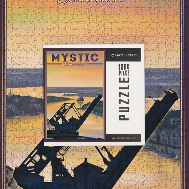 Mystic, Connecticut, River, Lithograph, Jigsaw Puzzle Puzzle Lantern Press 