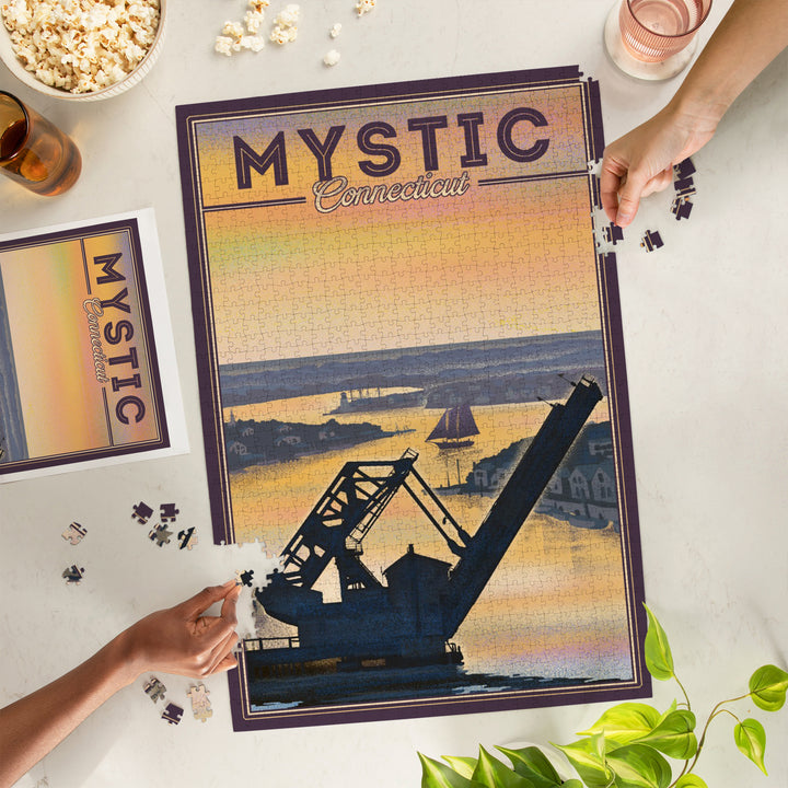 Mystic, Connecticut, River, Lithograph, Jigsaw Puzzle Puzzle Lantern Press 