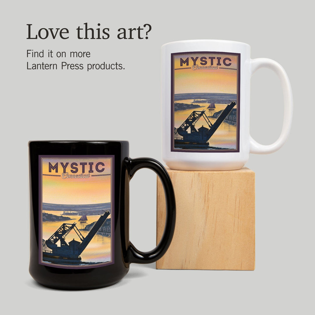 Mystic, Connecticut, River, Lithograph, Lantern Press Artwork, Ceramic Mug Mugs Lantern Press 