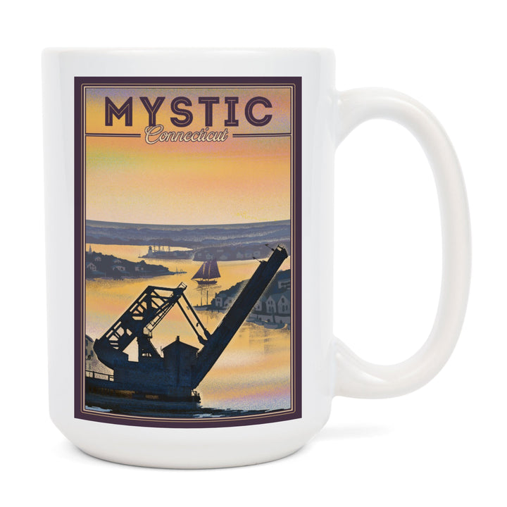 Mystic, Connecticut, River, Lithograph, Lantern Press Artwork, Ceramic Mug Mugs Lantern Press 