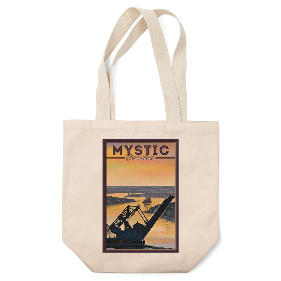 Mystic, Connecticut, River, Lithograph, Lantern Press Artwork, Tote Bag Totes Lantern Press 