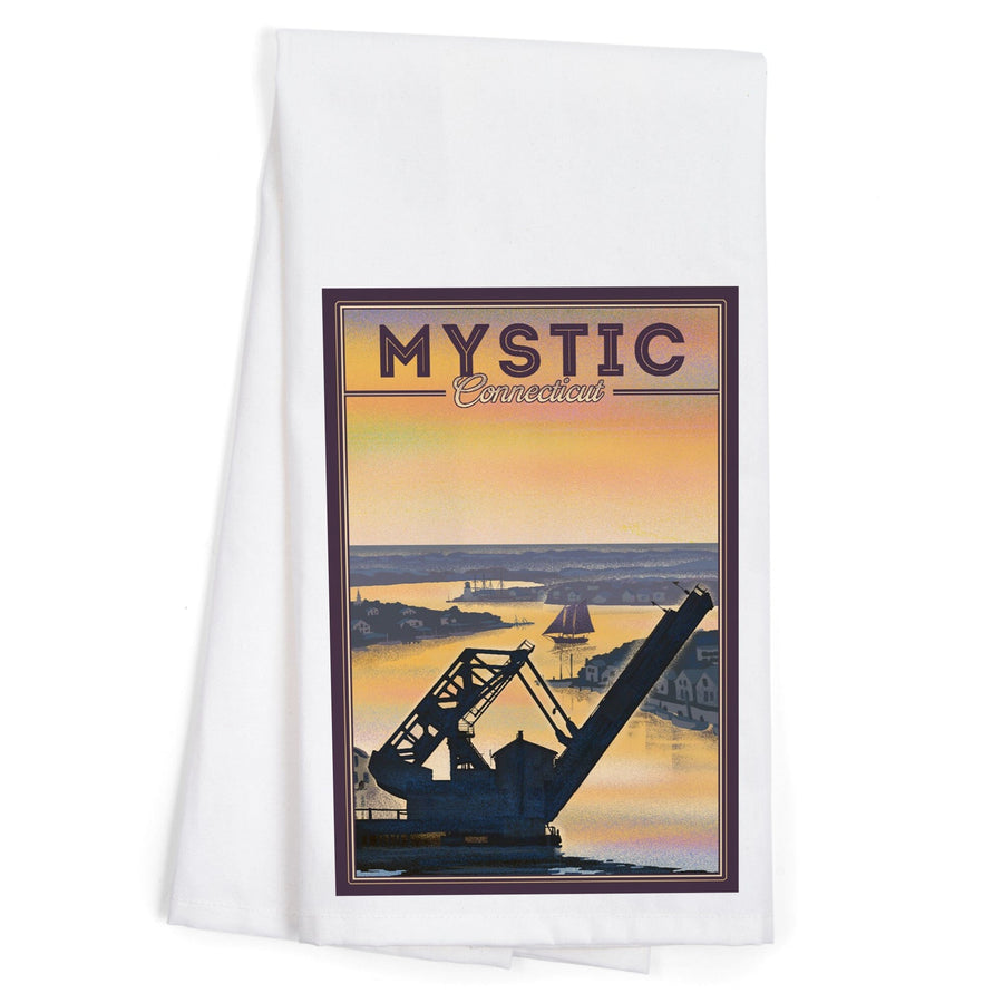 Mystic, Connecticut, River, Lithograph, Organic Cotton Kitchen Tea Towels Kitchen Lantern Press 