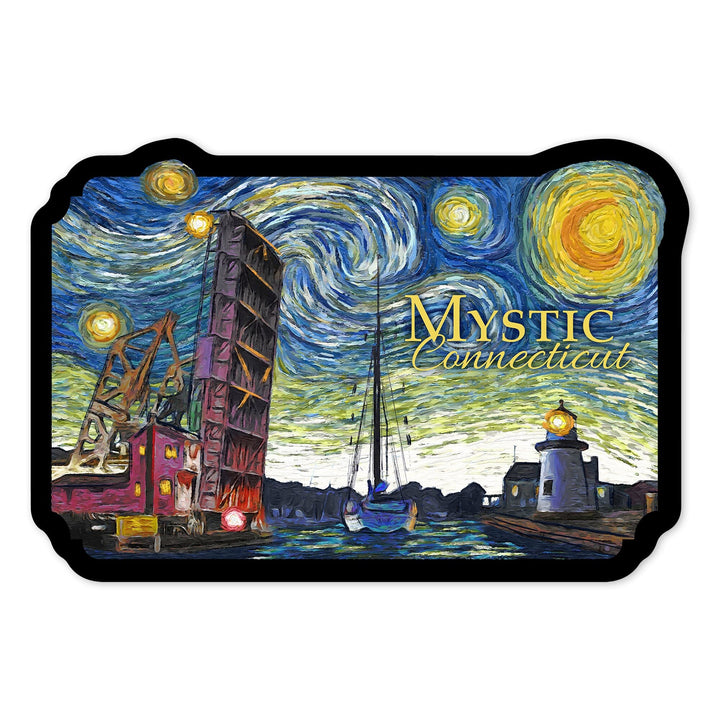 Mystic, Connecticut, Starry Night, Contour, Vinyl Sticker Sticker Lantern Press 
