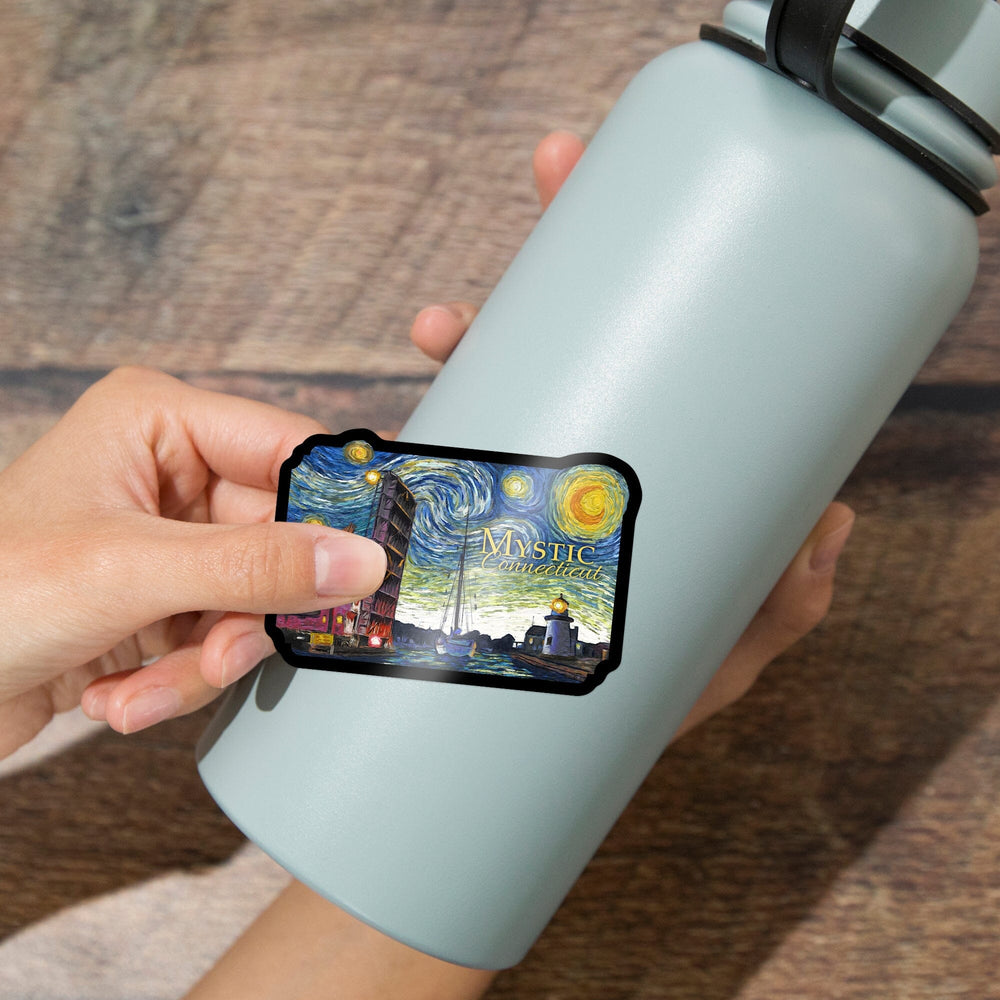 Mystic, Connecticut, Starry Night, Contour, Vinyl Sticker Sticker Lantern Press 