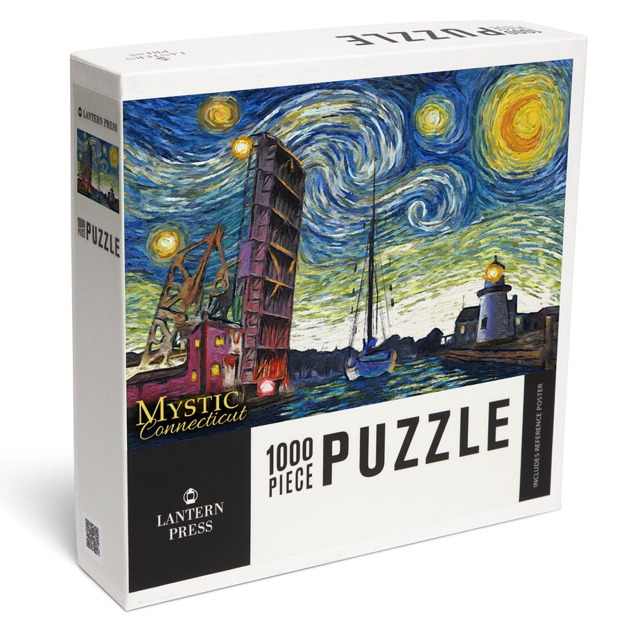Mystic, Connecticut, Starry Night, Jigsaw Puzzle Puzzle Lantern Press 