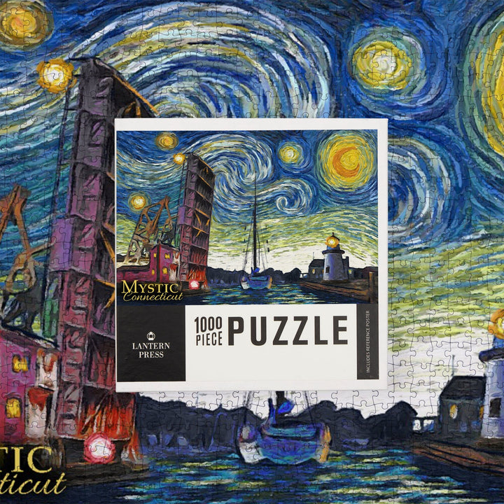 Mystic, Connecticut, Starry Night, Jigsaw Puzzle Puzzle Lantern Press 