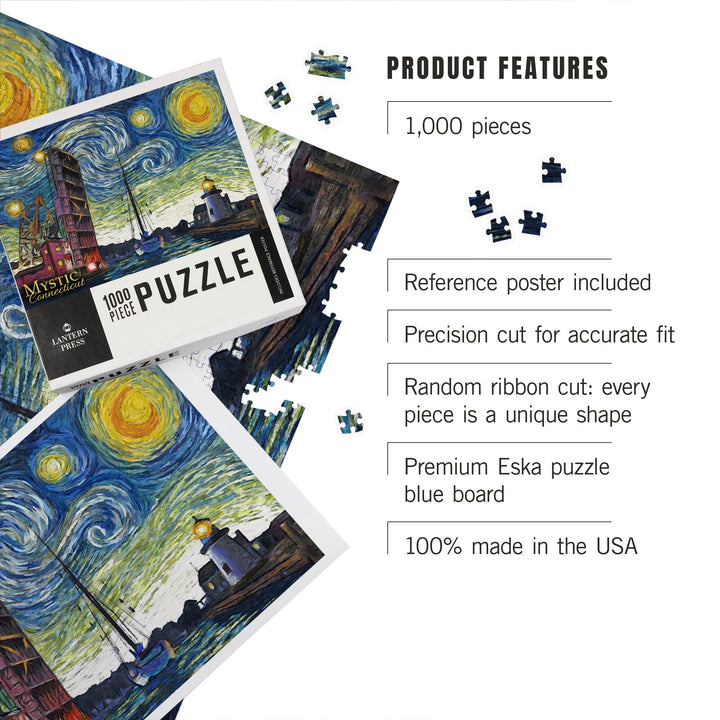 Mystic, Connecticut, Starry Night, Jigsaw Puzzle Puzzle Lantern Press 