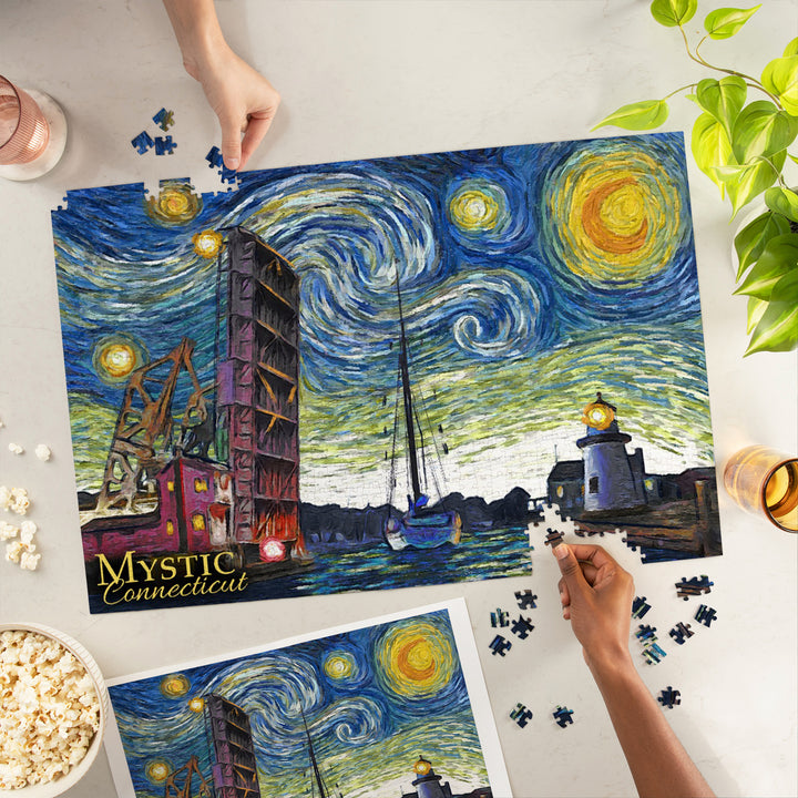 Mystic, Connecticut, Starry Night, Jigsaw Puzzle Puzzle Lantern Press 