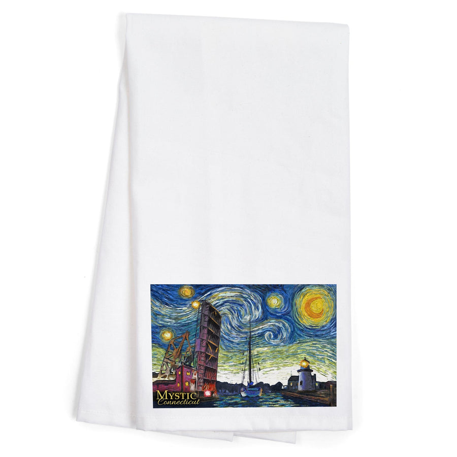 Mystic, Connecticut, Starry Night, Organic Cotton Kitchen Tea Towels Kitchen Lantern Press 