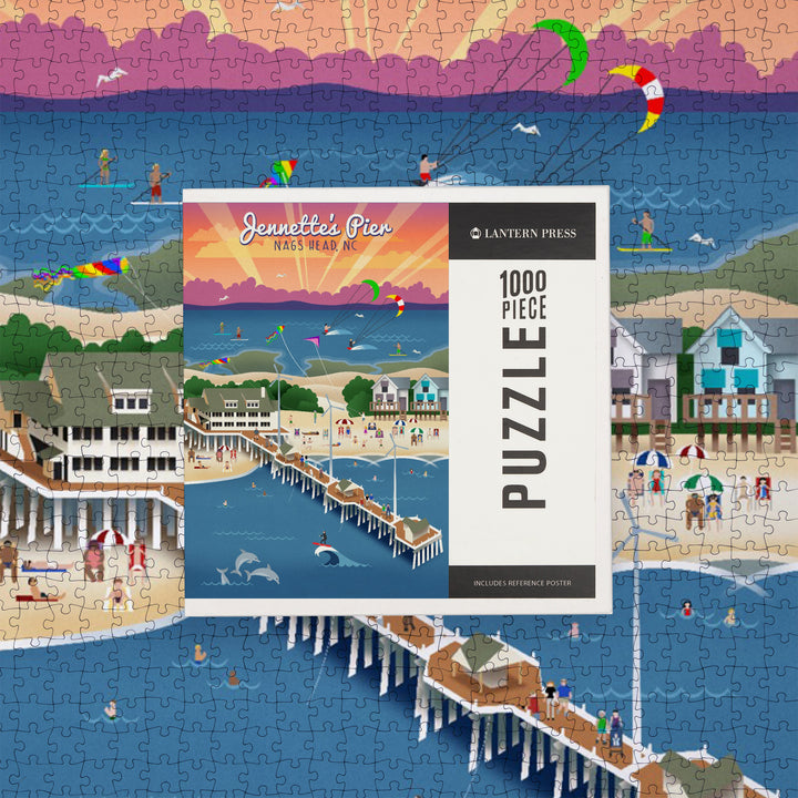Nags Head, North Carolina, Jennette's Pier, Retro, Jigsaw Puzzle Puzzle Lantern Press 