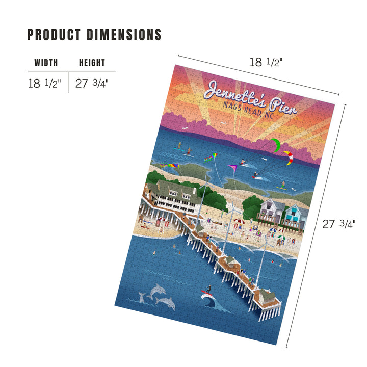 Nags Head, North Carolina, Jennette's Pier, Retro, Jigsaw Puzzle Puzzle Lantern Press 