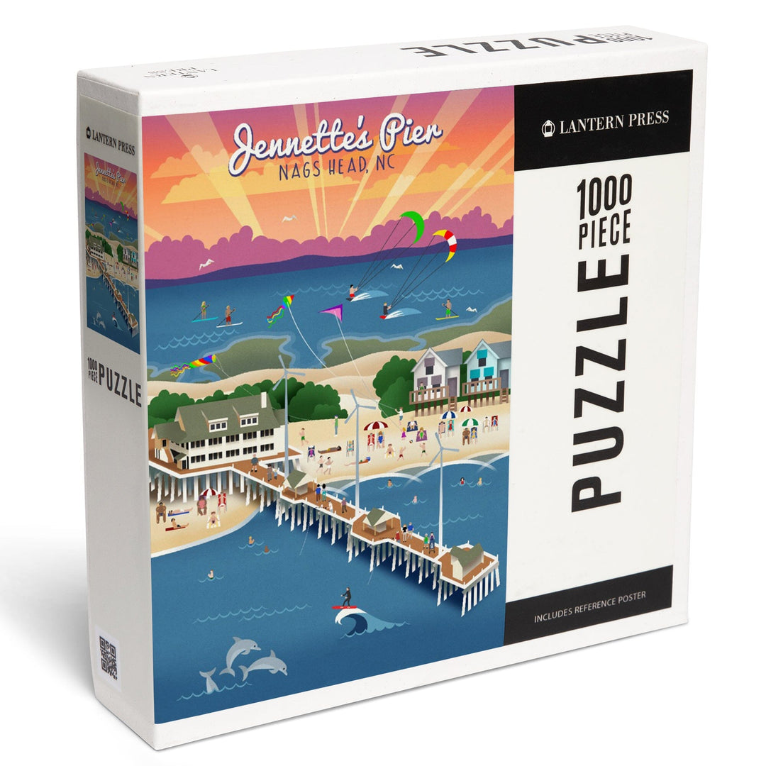 Nags Head, North Carolina, Jennette's Pier, Retro, Jigsaw Puzzle Puzzle Lantern Press 