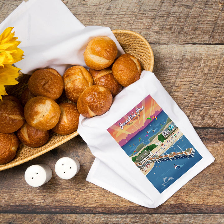 Nags Head, North Carolina, Jennette's Pier, Retro, Organic Cotton Kitchen Tea Towels Kitchen Lantern Press 
