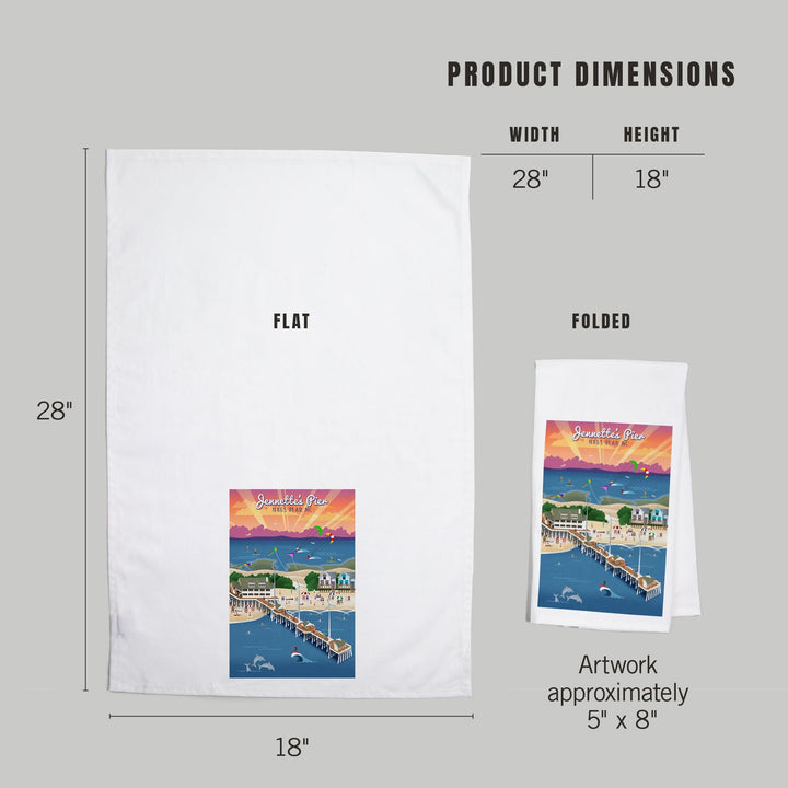 Nags Head, North Carolina, Jennette's Pier, Retro, Organic Cotton Kitchen Tea Towels Kitchen Lantern Press 